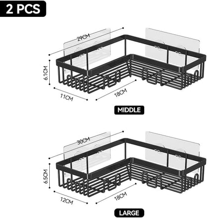 GENERIX Corner Shower Caddy 2 Pack – Rustproof Stainless Steel Bathroom Shelf, Matte Black, No Drilling Adhesive Mount, Space-Saving Corner Organizer for Shampoo & Toiletries