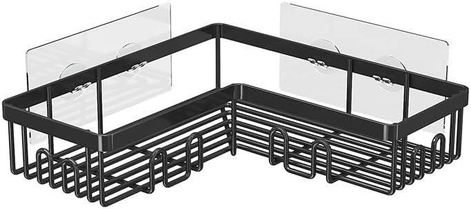 generix corner shower caddy 2 pack – rustproof stainless steel bathroom shelf, matte black, no drilling adhesive mount, space-saving corner organizer for shampoo & toiletries