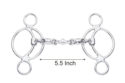 GENERIX German Silver 3-Ring Gag Horse Bit, 14.6 cm Lozenge Mouthpiece, Show Jumping Training Equipment