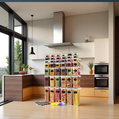 Airtight Food Storage Containers with Lids – BPA-Free Plastic Pantry Organizer Set – Stackable Kitchen Storage Bins for Cereal, Flour, Sugar, Rice, Pasta, Snacks & Dry Food Organization