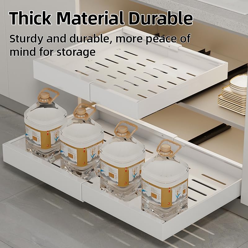 generix pull-out cabinet organizer – 1-tier adjustable sliding drawer, under sink storage rack for kitchen, pantry & bathroom – heavy-duty space-saving organizer (white)