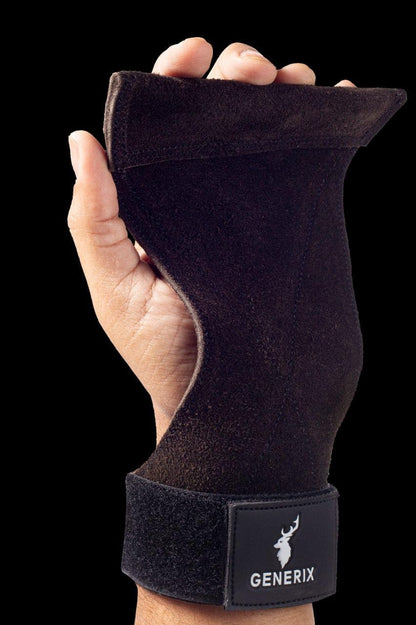 Leather Weightlifting Wrist Straps – Dual-Layer Cowhide, Heavy Duty Support for Deadlifts & Pulls – Black Gym Wrist Support Straps