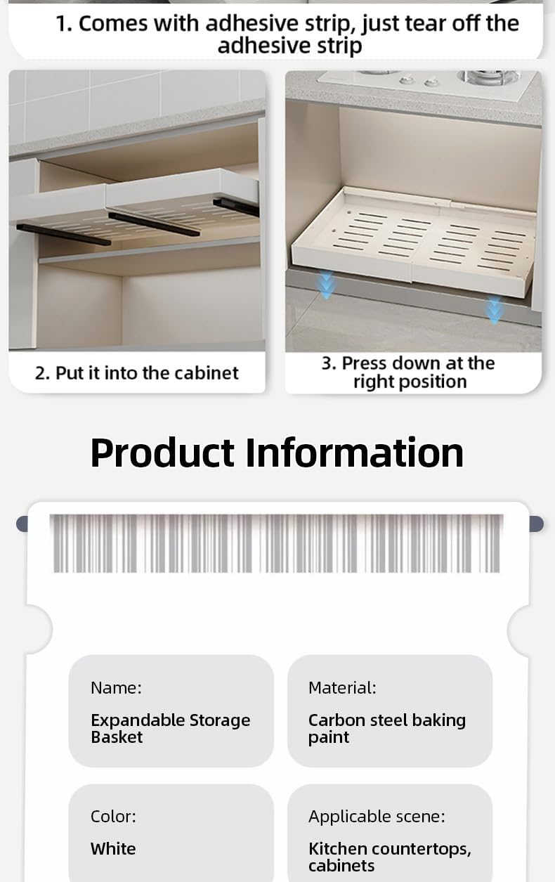 generix pull-out cabinet organizer – 1-tier adjustable sliding drawer, under sink storage rack for kitchen, pantry & bathroom – heavy-duty space-saving organizer (white)