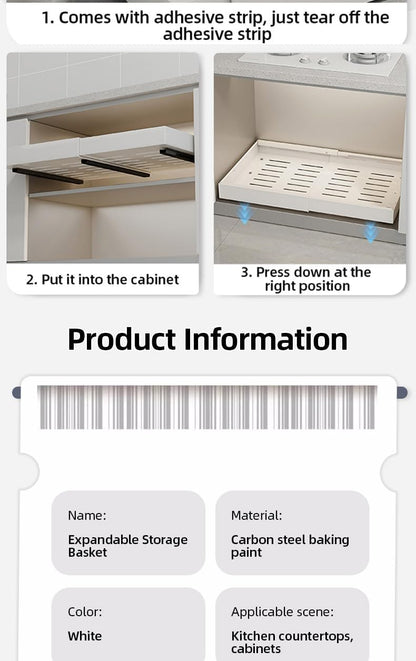 GENERIX Pull-Out Cabinet Organizer – 1-Tier Adjustable Sliding Drawer, Under Sink Storage Rack for Kitchen, Pantry & Bathroom – Heavy-Duty Space-Saving Organizer (White)