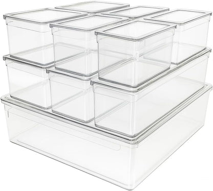 GENERIX Fridge Organisers Set of 10 – Stackable BPA-Free Clear Storage Containers with Lids – Fruit, Vegetable & Food Storage for Fridge – Keep Food Fresh and Organized