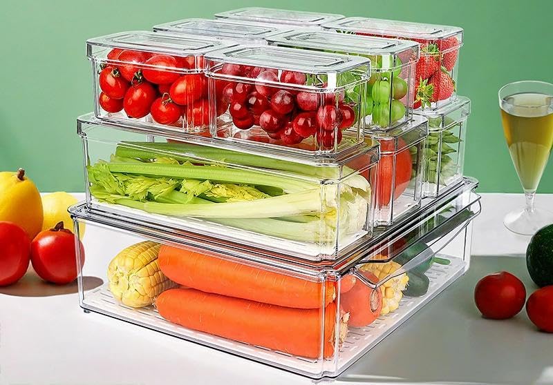 generix fridge organisers set of 10 – stackable bpa-free clear storage containers with lids – fruit, vegetable & food storage for fridge – keep food fresh and organized