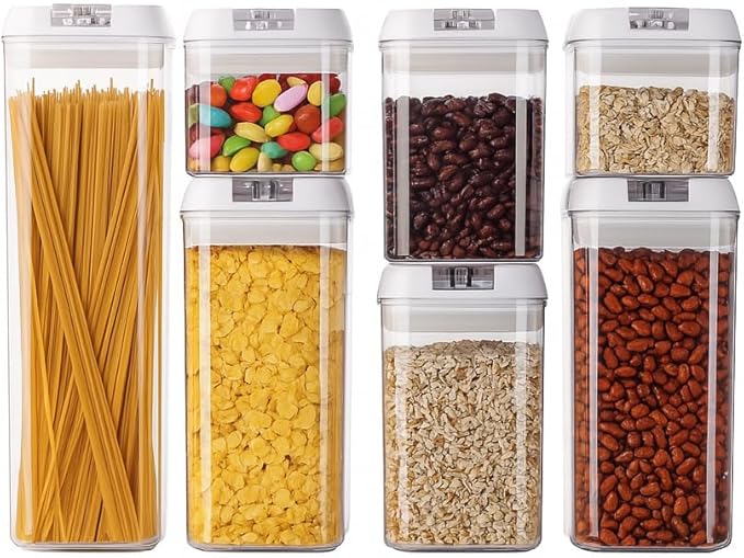 airtight food storage containers with lids – bpa-free plastic pantry organizer set – stackable kitchen storage bins for cereal, flour, sugar, rice, pasta, snacks & dry food organization
