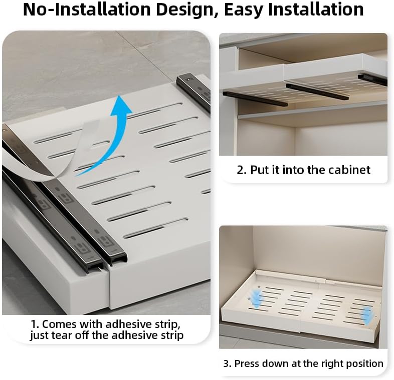 generix pull-out cabinet organizer – 1-tier adjustable sliding drawer, under sink storage rack for kitchen, pantry & bathroom – heavy-duty space-saving organizer (white)