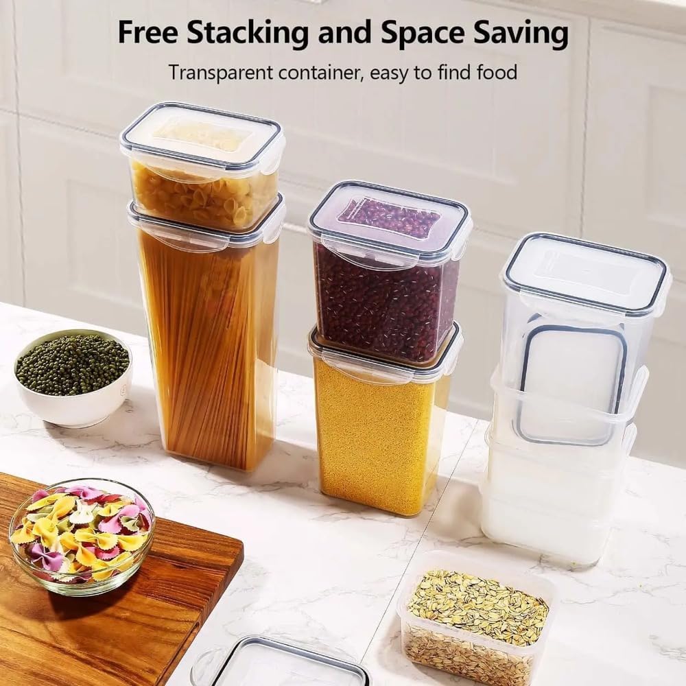 airtight food storage containers with lids – bpa-free plastic pantry organizer set – stackable kitchen storage bins for cereal, flour, sugar, rice, pasta, snacks & dry food organization