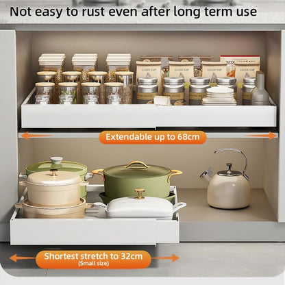 GENERIX Pull-Out Cabinet Organizer – 1-Tier Adjustable Sliding Drawer, Under Sink Storage Rack for Kitchen, Pantry & Bathroom – Heavy-Duty Space-Saving Organizer (White)