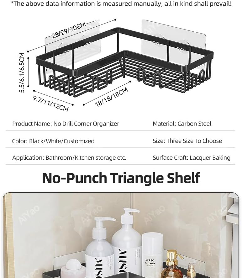 generix corner shower caddy 2 pack – rustproof stainless steel bathroom shelf, matte black, no drilling adhesive mount, space-saving corner organizer for shampoo & toiletries