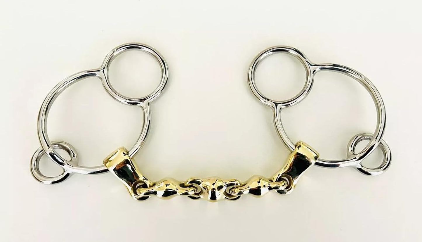 generix german silver 3-ring gag horse bit, 14.6 cm lozenge mouthpiece, show jumping training equipment