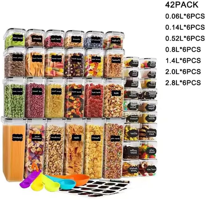 airtight food storage containers with lids – bpa-free plastic pantry organizer set – stackable kitchen storage bins for cereal, flour, sugar, rice, pasta, snacks & dry food organization