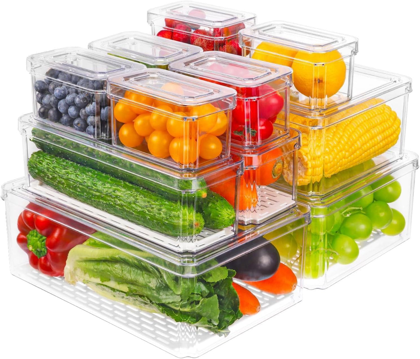generix fridge organisers set of 10 – stackable bpa-free clear storage containers with lids – fruit, vegetable & food storage for fridge – keep food fresh and organized