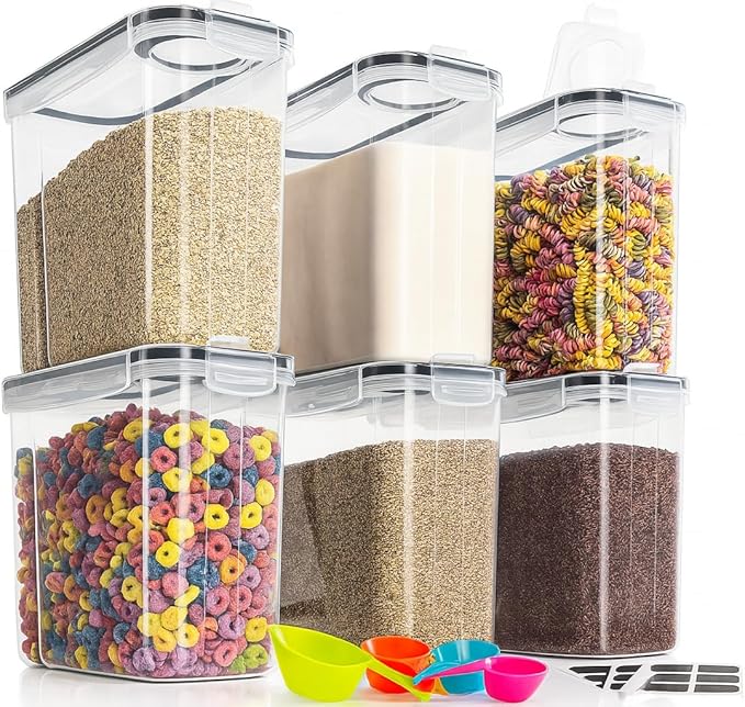 airtight food storage containers with lids – bpa-free plastic pantry organizer set – stackable kitchen storage bins for cereal, flour, sugar, rice, pasta, snacks & dry food organization