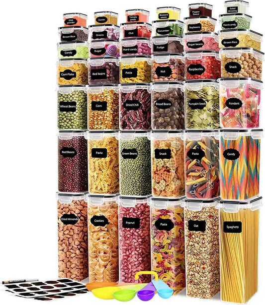 Airtight Food Storage Containers with Lids – BPA-Free Plastic Pantry Organizer Set – Stackable Kitchen Storage Bins for Cereal, Flour, Sugar, Rice, Pasta, Snacks & Dry Food Organization