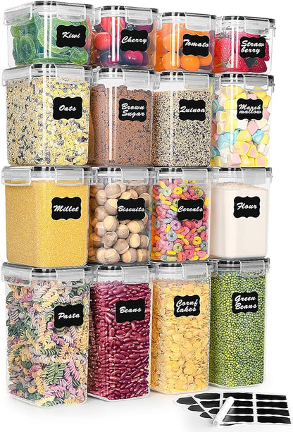 Airtight Food Storage Containers with Lids – BPA-Free Plastic Pantry Organizer Set – Stackable Kitchen Storage Bins for Cereal, Flour, Sugar, Rice, Pasta, Snacks & Dry Food Organization